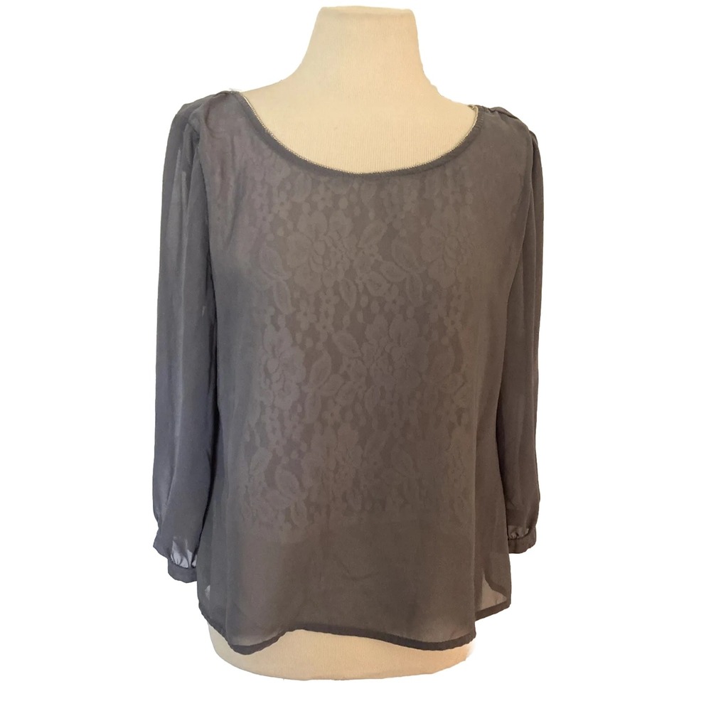 Cottagecore Daytrip Shirt‎ Gray Size Med Sheer With Under Lace Bead Whimsigoth